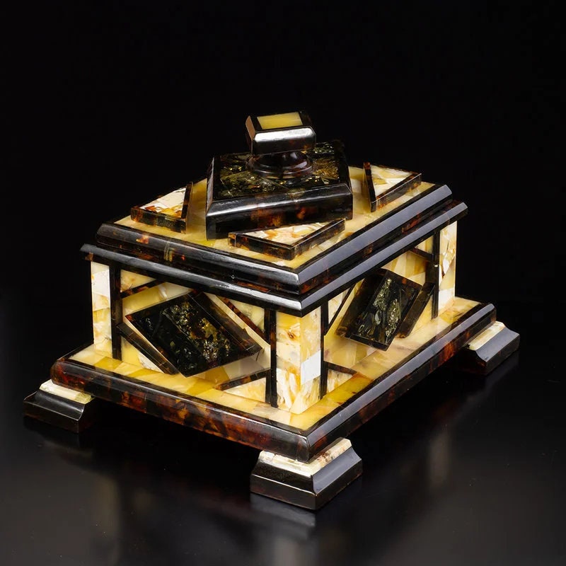 Luxury jewelry box made of royal amber mosaic|amber storage box|Keepsake box|Luxury amber box| Home interio| Vip gift