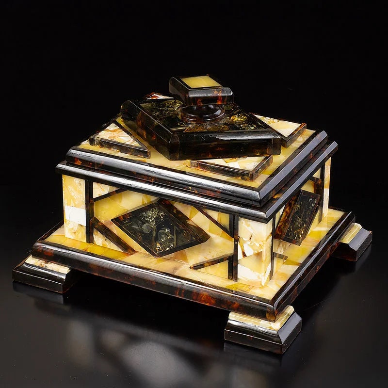 Luxury jewelry box made of royal amber mosaic|amber storage box|Keepsake box|Luxury amber box| Home interio| Vip gift