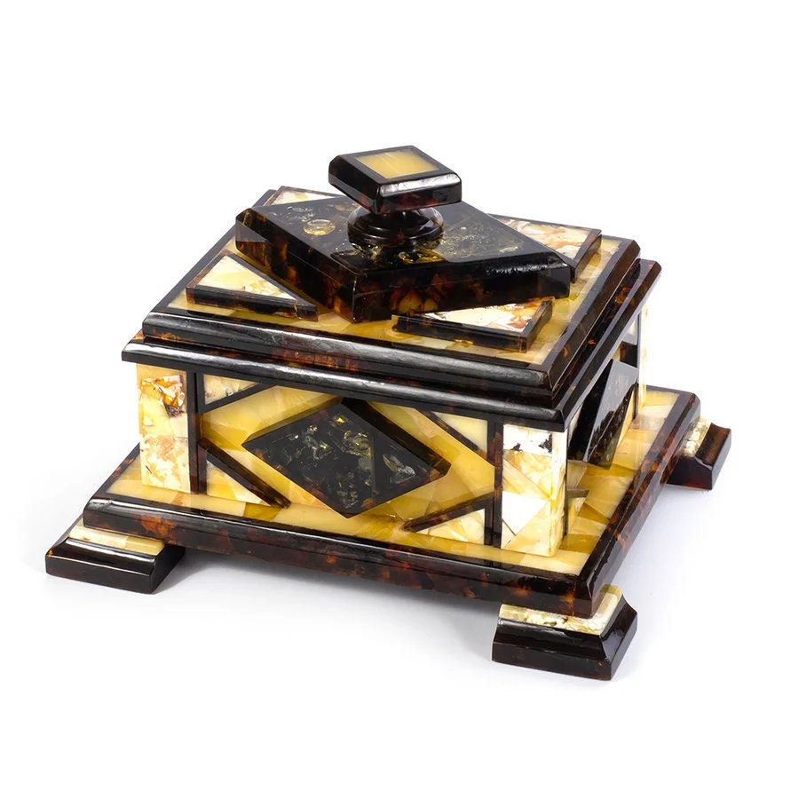 Luxury jewelry box made of royal amber mosaic|amber storage box|Keepsake box|Luxury amber box| Home interio| Vip gift