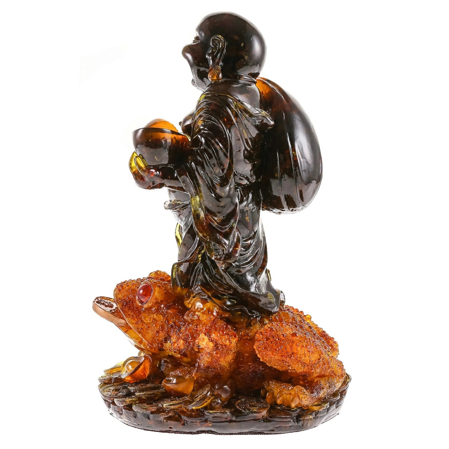 Carved statuette of natural Baltic amber Buddha with frog|Handmade Amber Sculpture|unick gift|Home decor|luxury interior