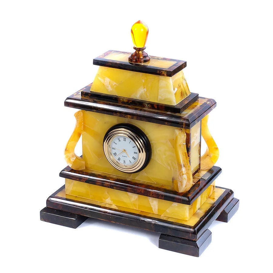 Exclusive mosaic amber table clock |Baltic Amber Souvenir gift| Home Decor |Luxury Clock Amber| Unick Gift| Vip Gift