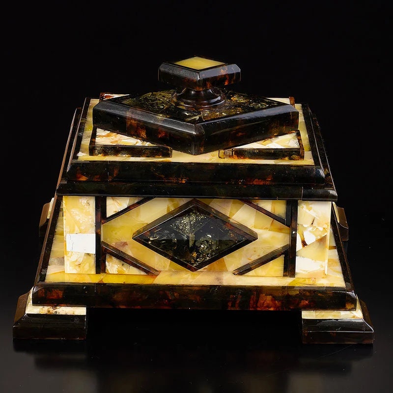 Luxury jewelry box made of royal amber mosaic|amber storage box|Keepsake box|Luxury amber box| Home interio| Vip gift