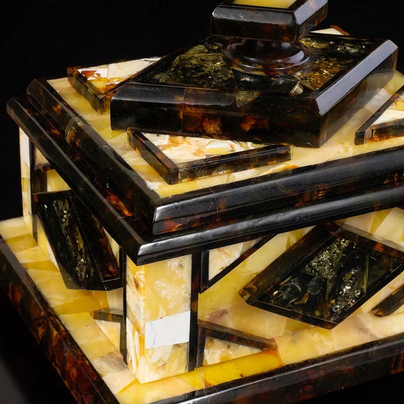 Luxury jewelry box made of royal amber mosaic|amber storage box|Keepsake box|Luxury amber box| Home interio| Vip gift