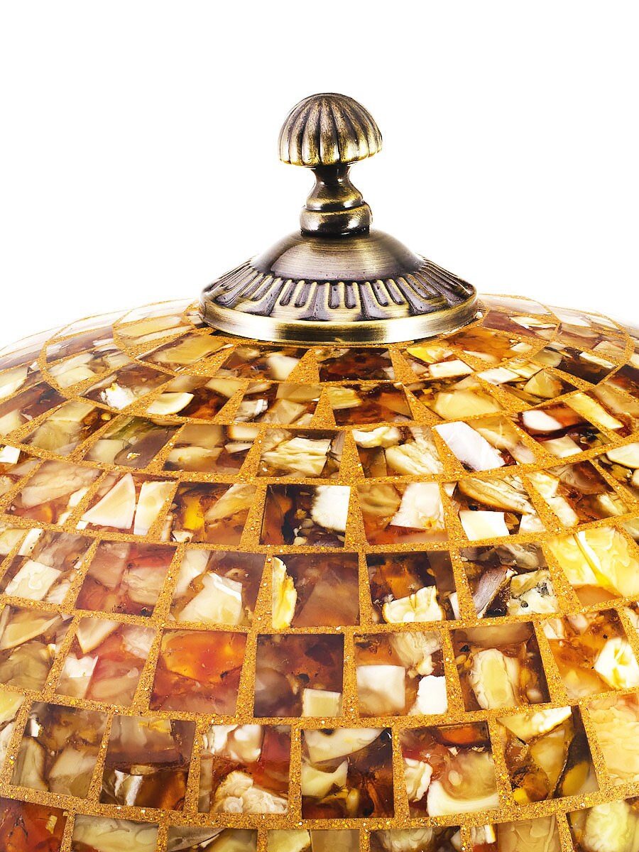 Table lamp in a classic design with a lampshade decorated with mosaic of natural Baltic amber|Lxuury Gemstone night lamp