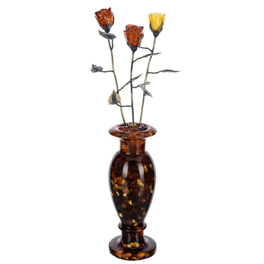 Amber composition Bouquet of roses | Baltic Amber vase with roses| Amber rose souvenir |Art Deco interior| Home Decor