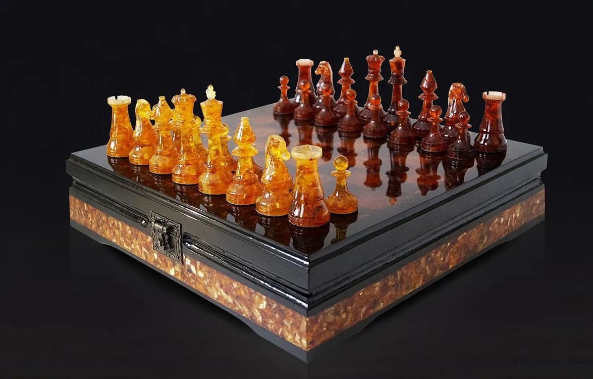 Amber chess set Fortress|Wooden Amber Chessboard |Amber chess Pieces|Unique chess set|Luxury Chess Figures|Board Game