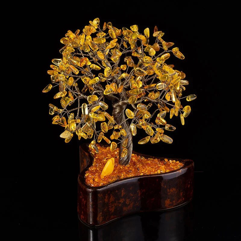 Amber Tree|Large money tree in a ceramic tub with amber on a brass wire| feng shui|Souvenir Gift |Home Decor| Unick gift