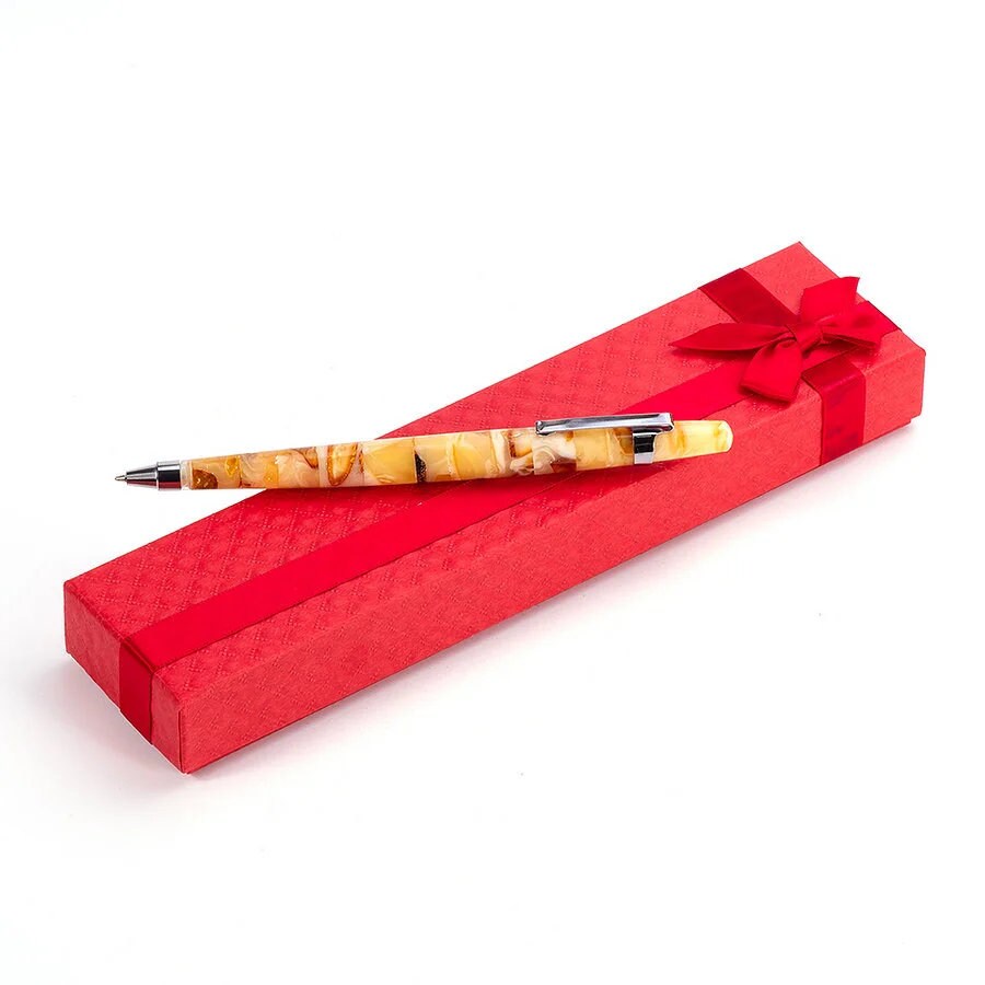 Amber pen|Ballpoint pen decorated with light amber in a gift box|Luxury Businessman Gift|Office Decor Tools|Gift for him