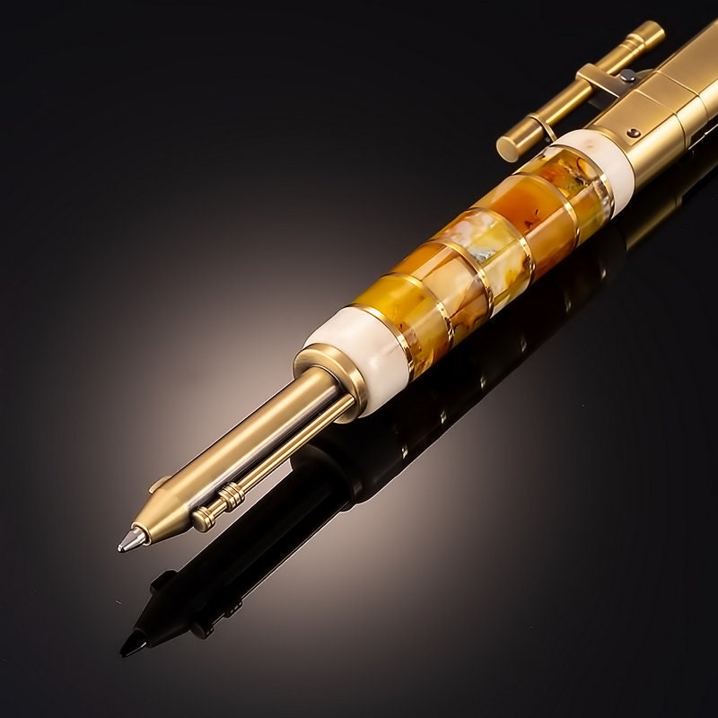 Original pen in a copper case with a mosaic of natural amber "Gun"|Amber wood Pen|Luxury Gift|Gun Pen|Amber souvenir