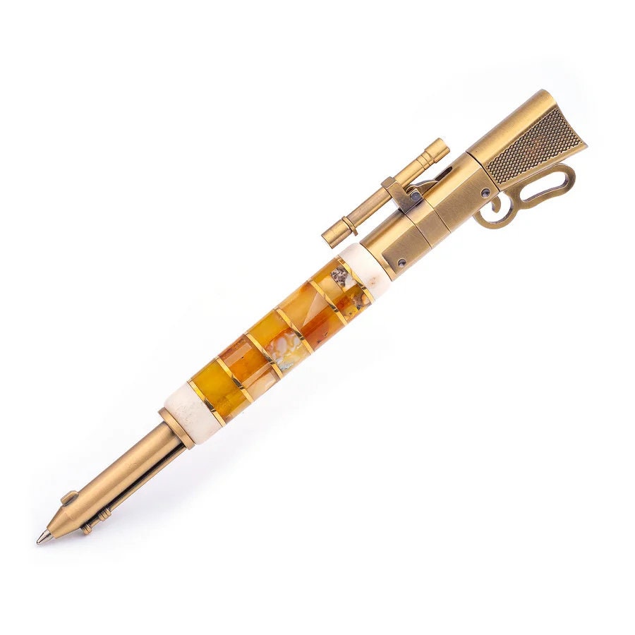 Original pen in a copper case with a mosaic of natural amber "Gun"|Amber wood Pen|Luxury Gift|Gun Pen|Amber souvenir