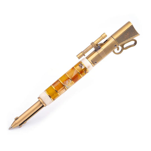 Original pen in a copper case with a mosaic of natural amber "Gun"|Amber wood Pen|Luxury Gift|Gun Pen|Amber souvenir