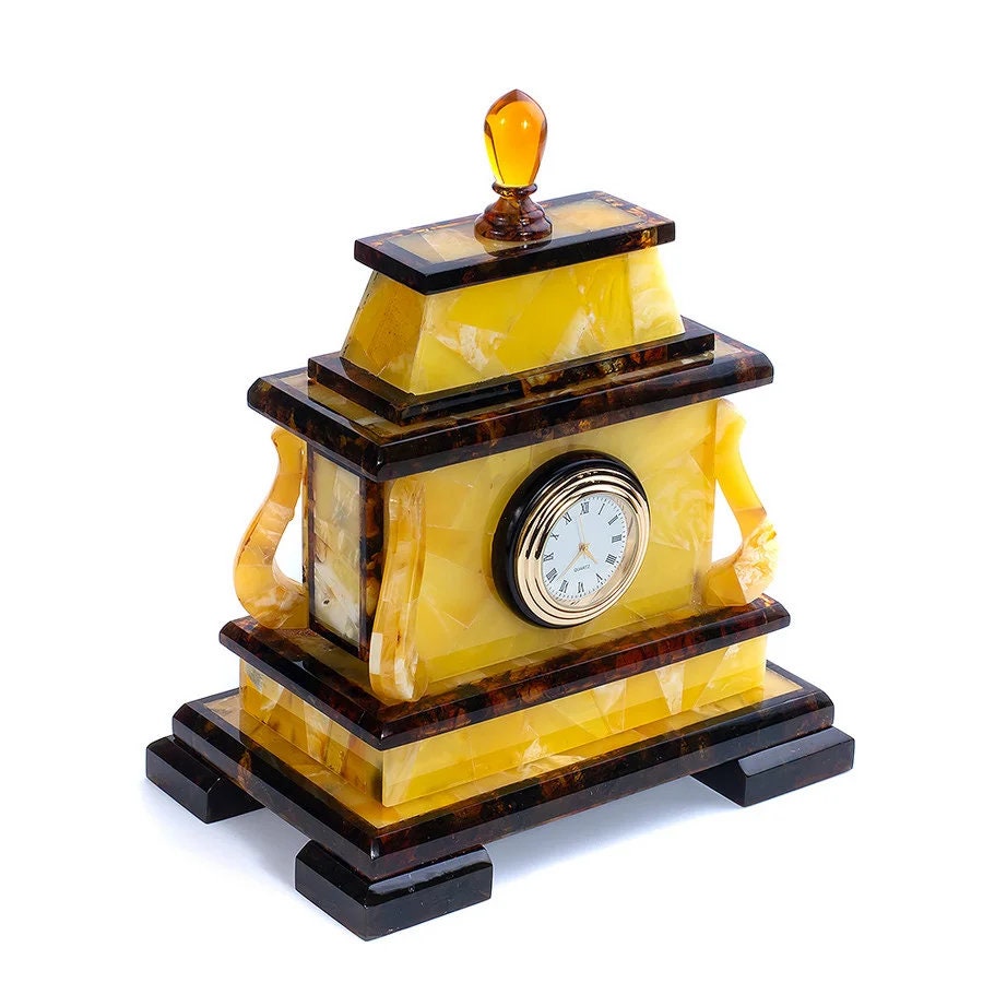 Exclusive mosaic amber table clock |Baltic Amber Souvenir gift| Home Decor |Luxury Clock Amber| Unick Gift| Vip Gift