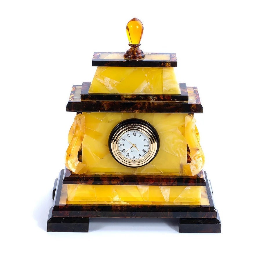 Exclusive mosaic amber table clock |Baltic Amber Souvenir gift| Home Decor |Luxury Clock Amber| Unick Gift| Vip Gift