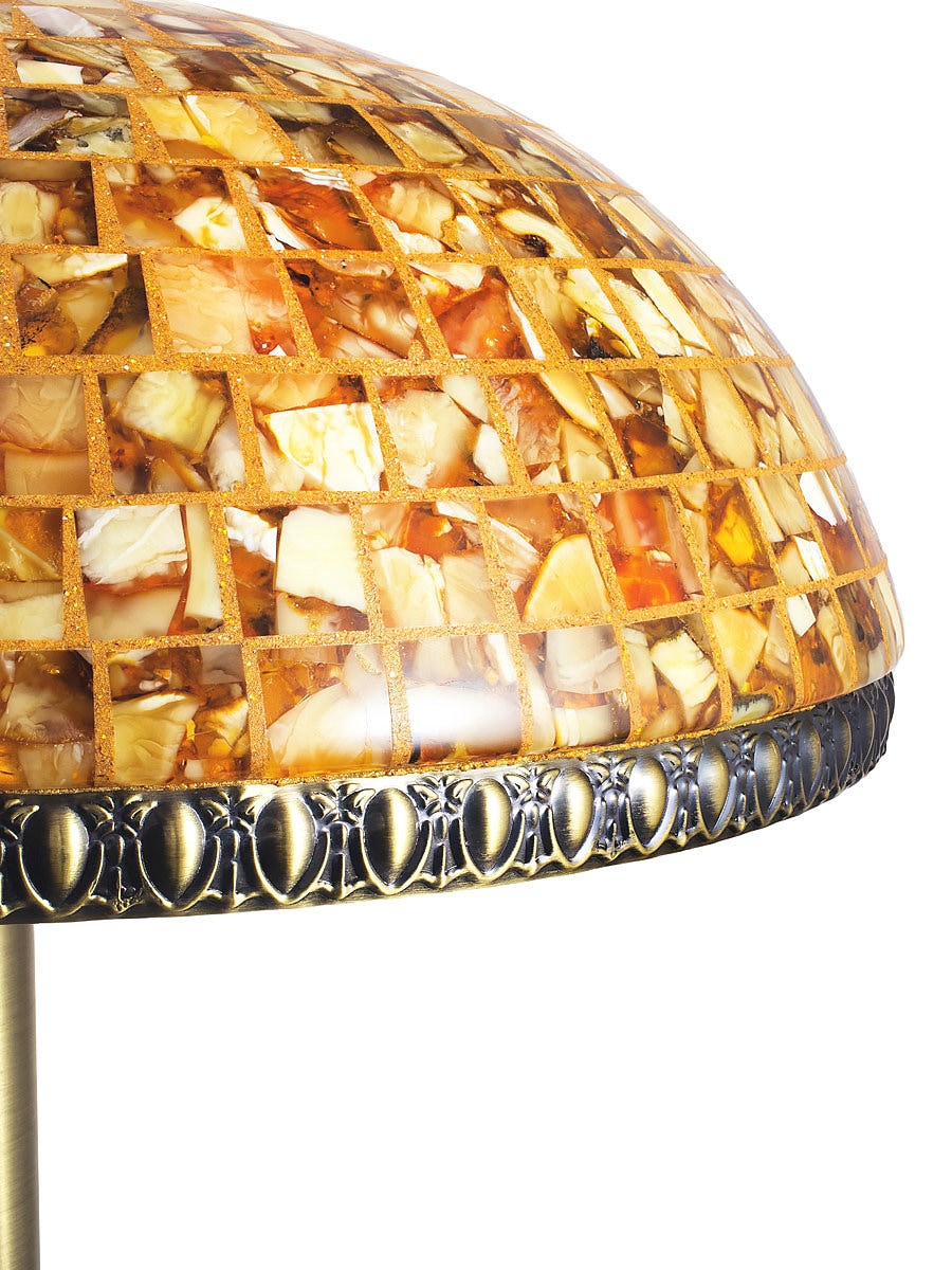 Table lamp in a classic design with a lampshade decorated with mosaic of natural Baltic amber|Lxuury Gemstone night lamp