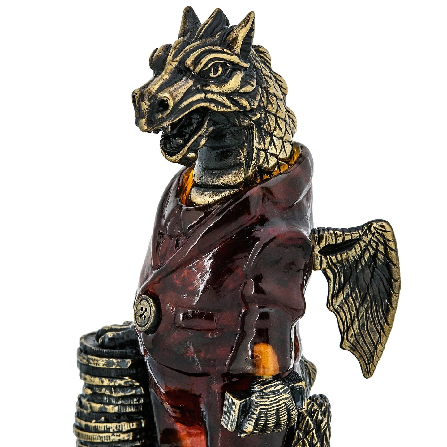 Amber bronze sculpture Dragon Entrepreneur|Carved Amber figurine|Amber Dragon Statue|Amber Dragon Sculpture|Unick gift