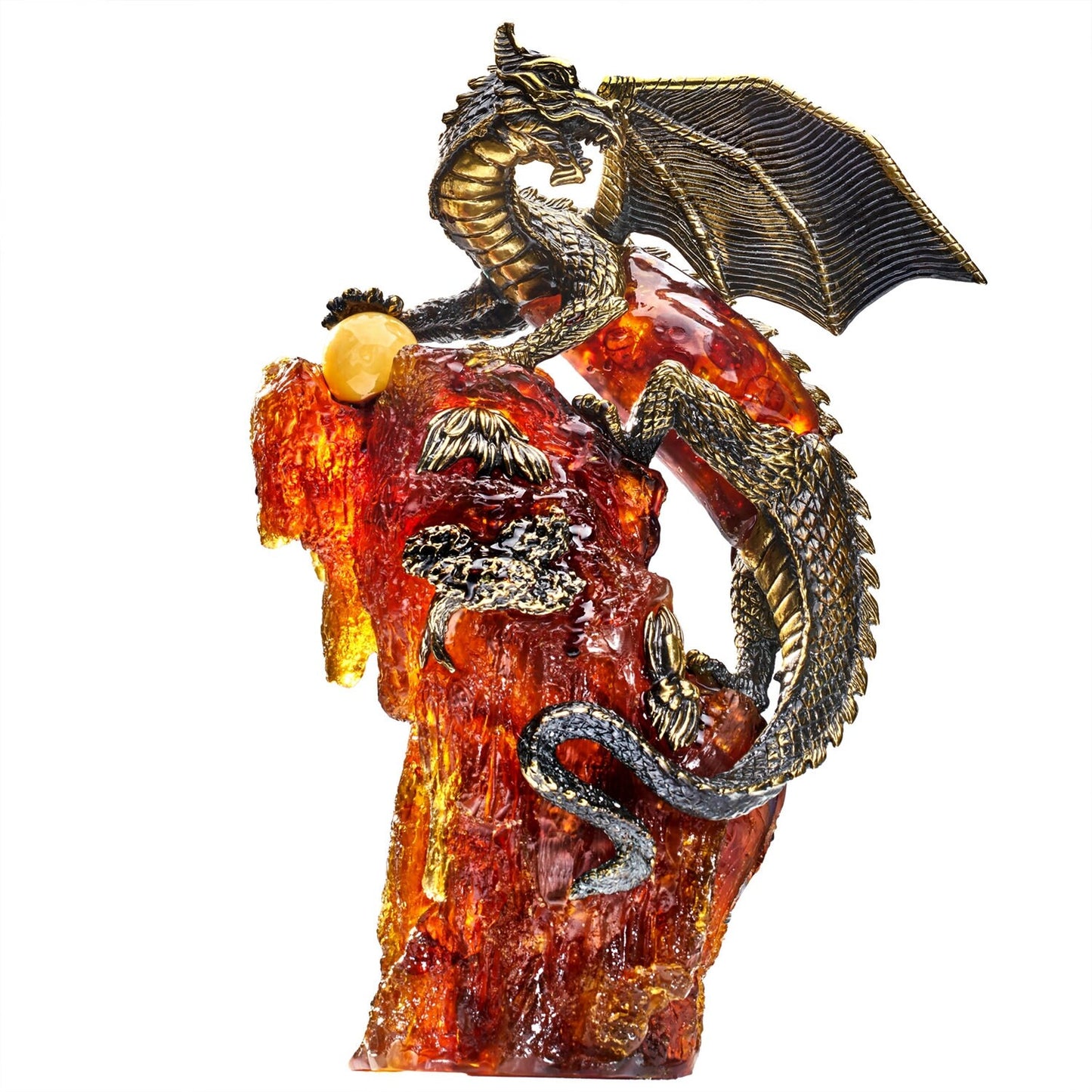 Amber bronze sculpture Dragon on Rock|Carved Amber figurine|Amber Dragon Statue|Dragon Sculpture|2024 new year gift