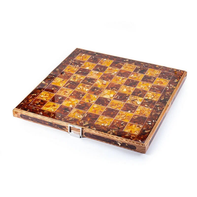 Large Folding Amber Backgammon Chess Set with Pieces and Chips|Amber wood backgammon|amber dices|Unick gift|Board game