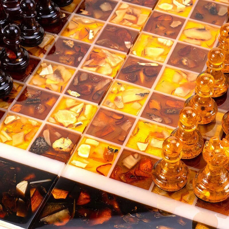 Folding chess set with amber figures |Wood Amber Chessboard|Amber Chess Figures|Board Game|Vip Gift|Luxury Chess Set