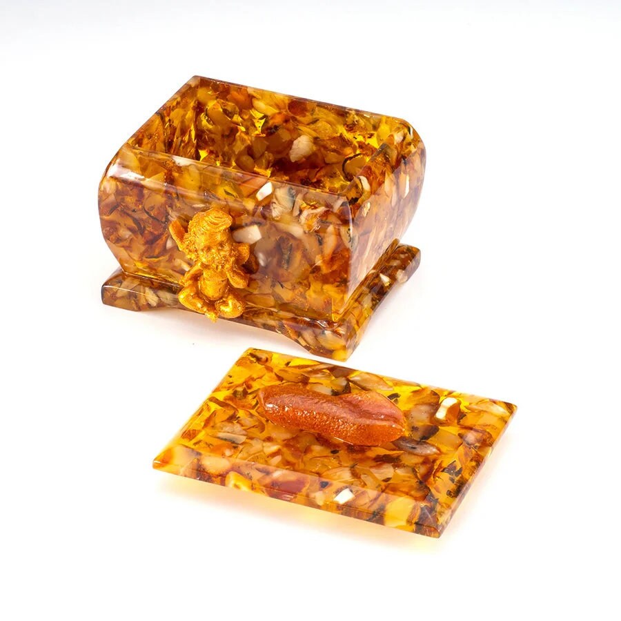 Charming box with an angel and natural amber| Angel Jewelry Storage|Natural Baltic Amber |Gift for Her|Luxury Amber Box