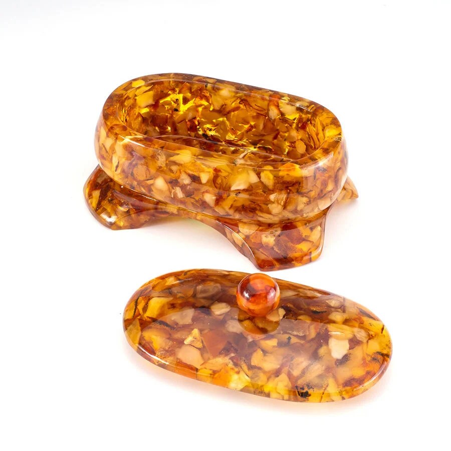 small oval jewelry box with amber| Jewelry Storage| Unick Amber Box| Natural Baltic Amber |Gift for Her |Amber Luxury Box