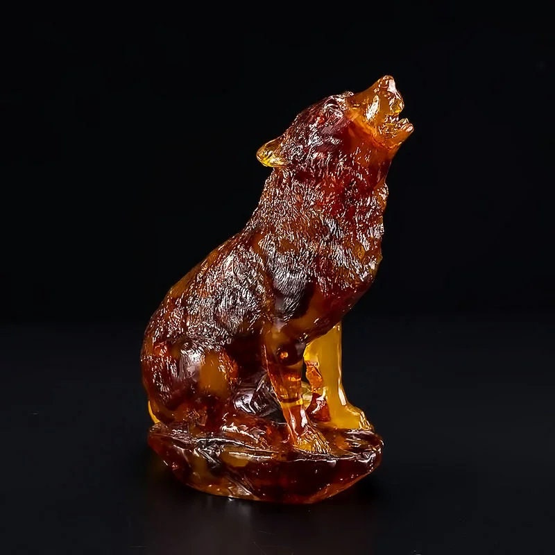 Amber figurine howling Wolf|Baltic Amber|Home Decor|Amber Souvenir Gift|Amber Wolf Statue|Amber Sculpture|unick gift