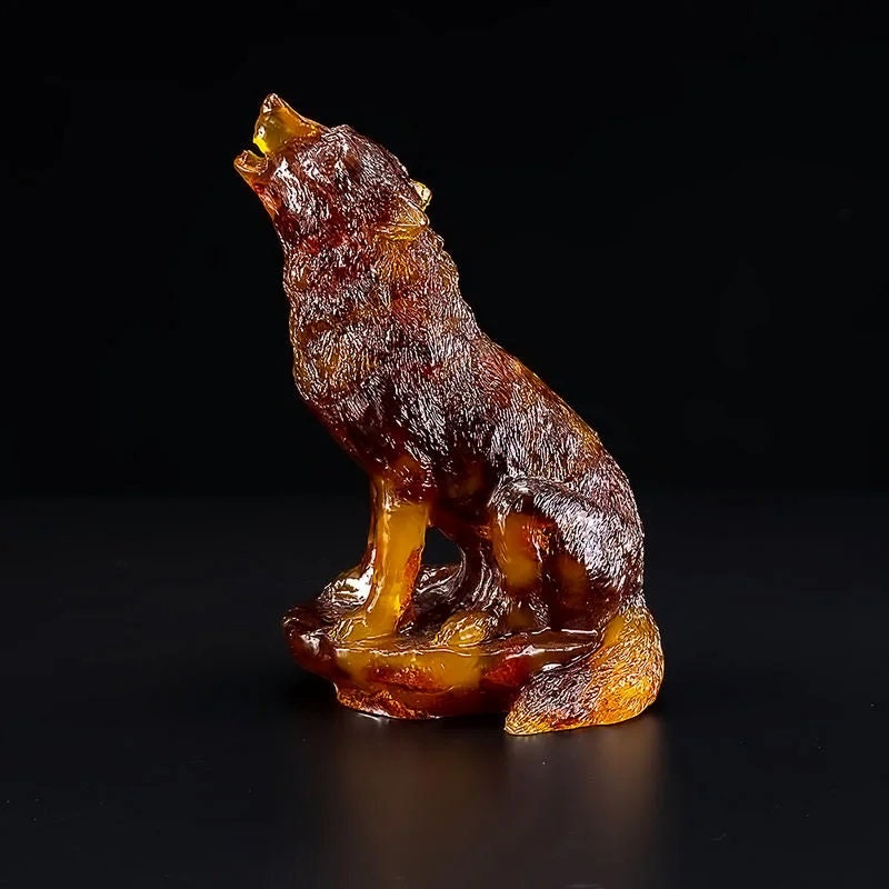 Amber figurine howling Wolf|Baltic Amber|Home Decor|Amber Souvenir Gift|Amber Wolf Statue|Amber Sculpture|unick gift