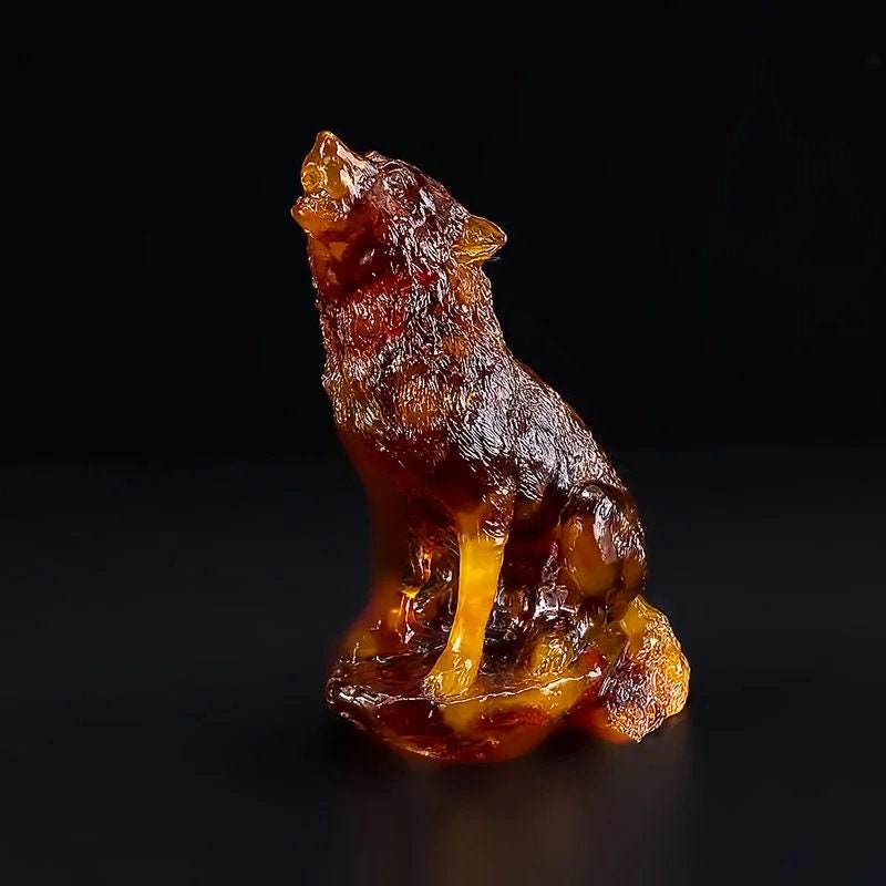 Amber figurine howling Wolf|Baltic Amber|Home Decor|Amber Souvenir Gift|Amber Wolf Statue|Amber Sculpture|unick gift