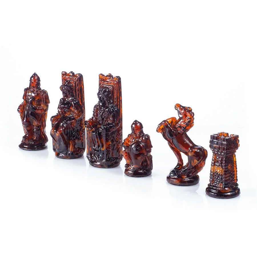 Large amber chess figures of honey and cognac color Fairy Tale|Luxury Amber chess pieces|Board Game|Vip gift for him