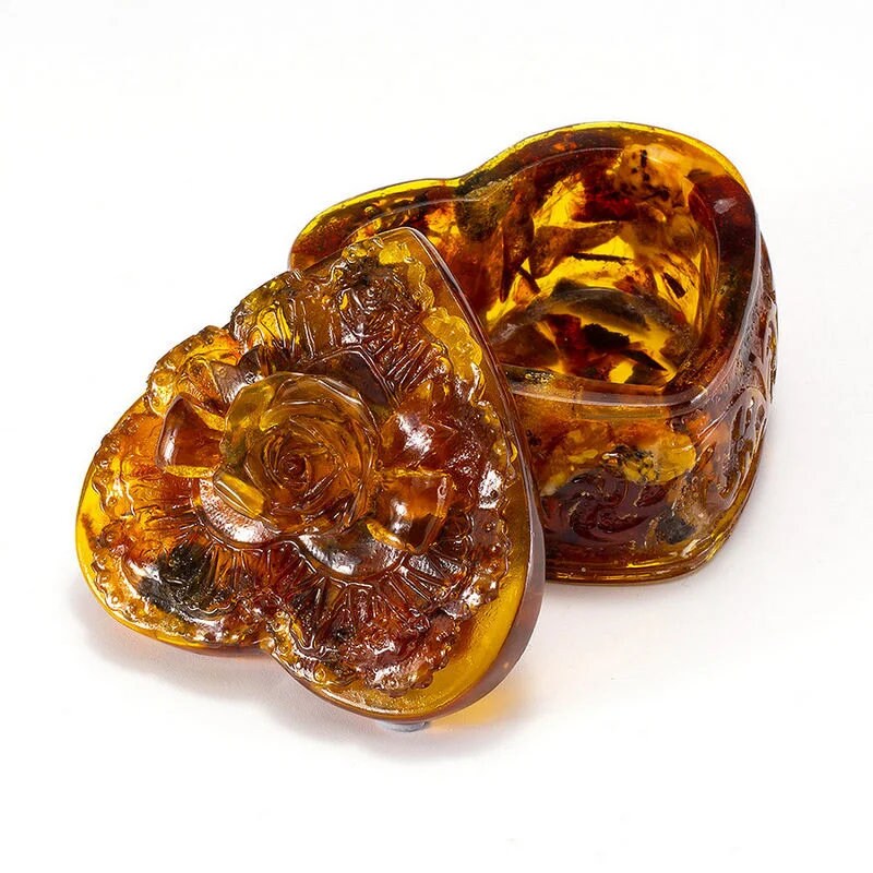 Jewelry box amber Heart with rose|Unick Amber Box|Jewelry casket-box|Amber Heart Box |Handmade Jewelry Box| Gift for her