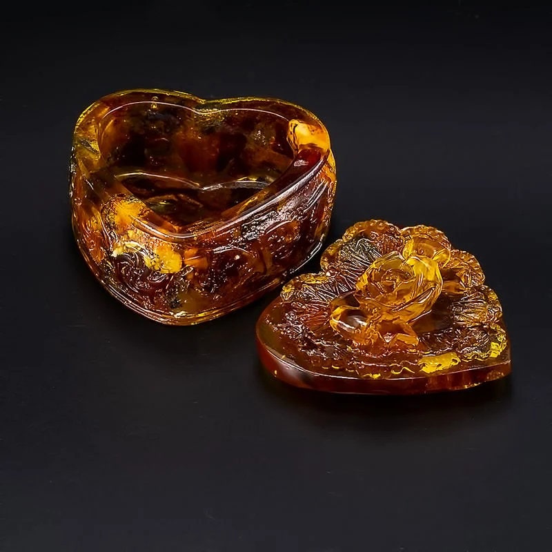 Jewelry box amber Heart with rose|Unick Amber Box|Jewelry casket-box|Amber Heart Box |Handmade Jewelry Box| Gift for her