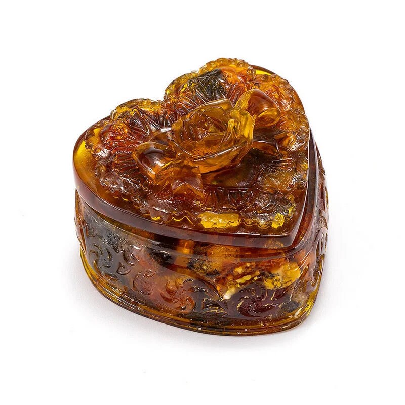 Jewelry box amber Heart with rose|Unick Amber Box|Jewelry casket-box|Amber Heart Box |Handmade Jewelry Box| Gift for her