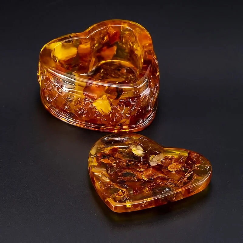 Heart shape Jewelry box amber |Unick Amber Box|Jewelry casket-box|Amber Heart Box |Handmade Jewelry Box| Gift for her