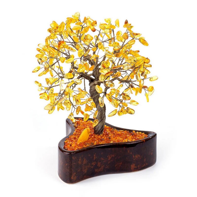 Amber Tree|Large money tree in a ceramic tub with amber on a brass wire| feng shui|Souvenir Gift |Home Decor| Unick gift