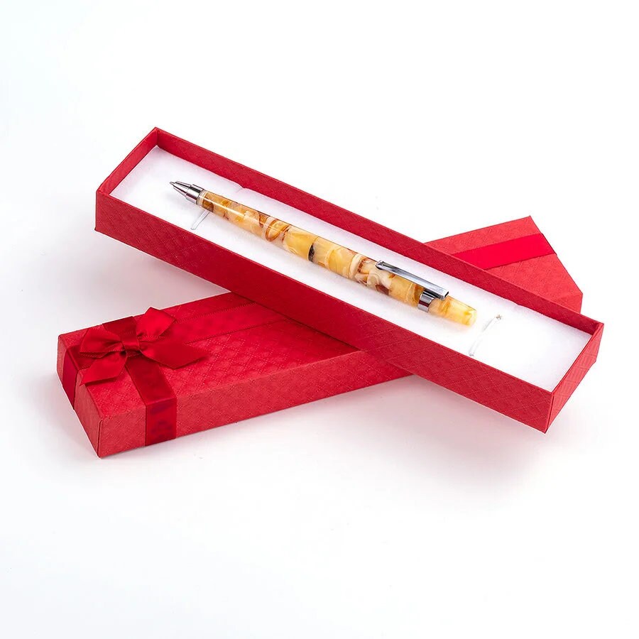 Amber pen|Ballpoint pen decorated with light amber in a gift box|Luxury Businessman Gift|Office Decor Tools|Gift for him