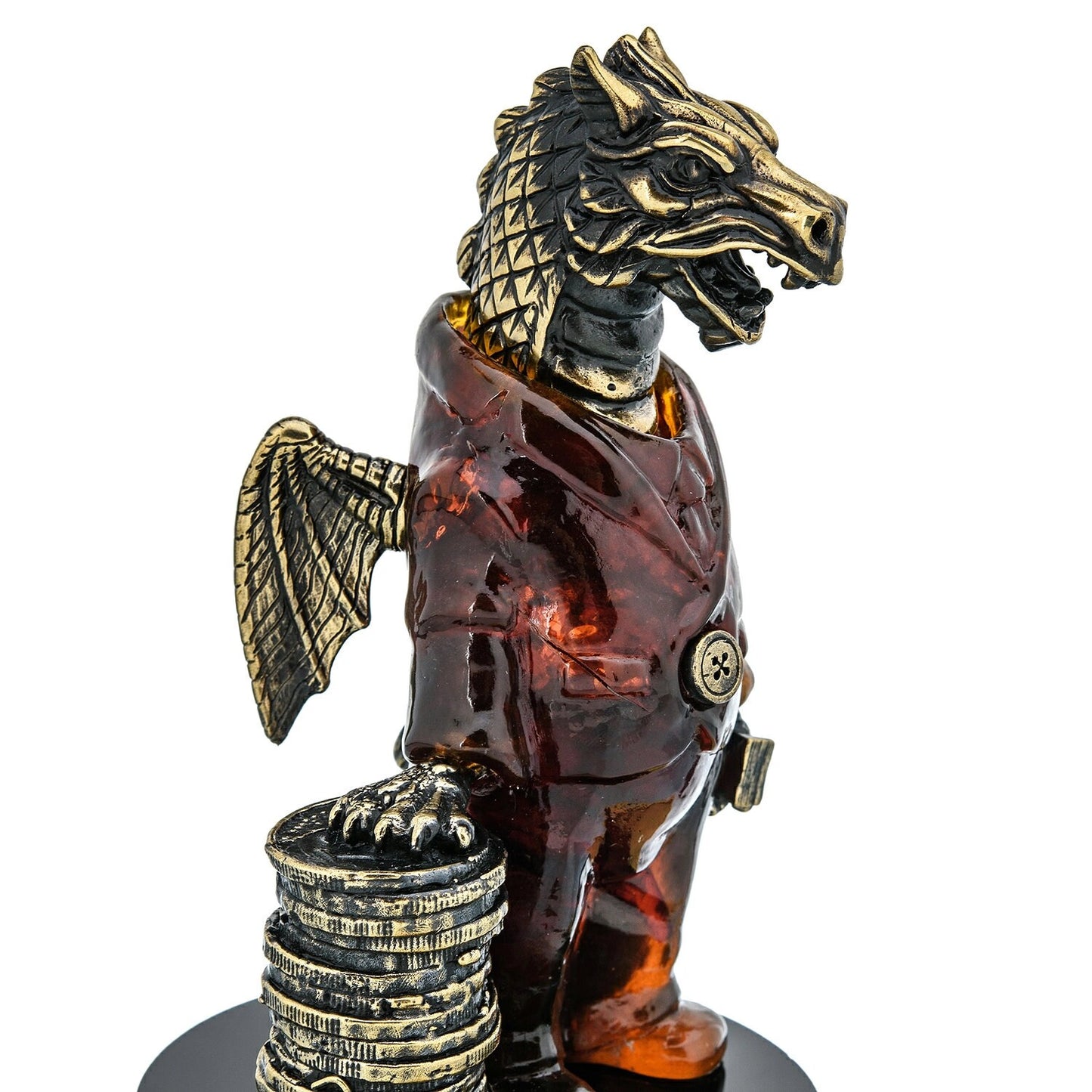 Amber bronze sculpture Dragon Entrepreneur|Carved Amber figurine|Amber Dragon Statue|Amber Dragon Sculpture|Unick gift