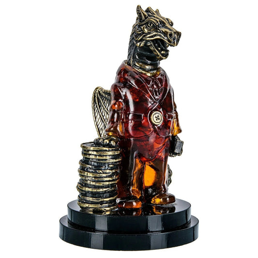 Amber bronze sculpture Dragon Entrepreneur|Carved Amber figurine|Amber Dragon Statue|Amber Dragon Sculpture|Unick gift