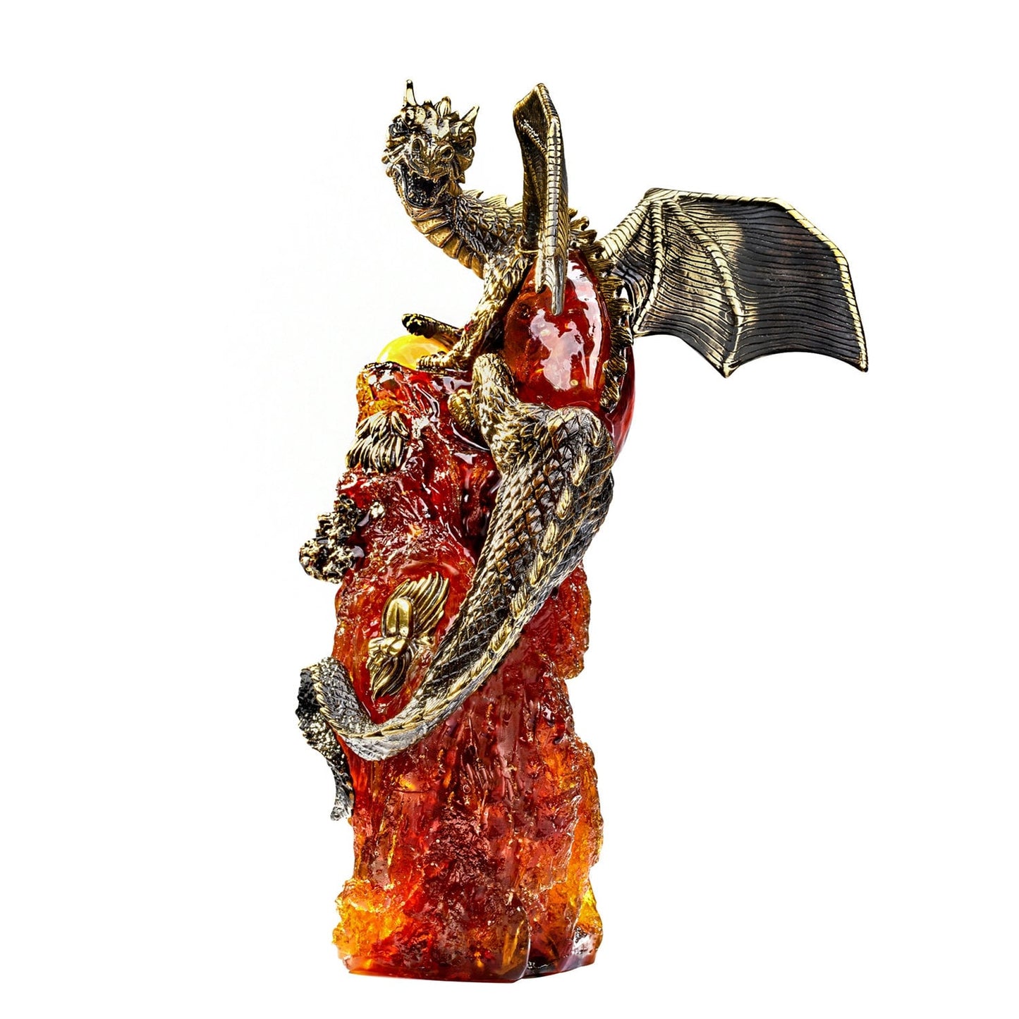 Amber bronze sculpture Dragon on Rock|Carved Amber figurine|Amber Dragon Statue|Dragon Sculpture|2024 new year gift