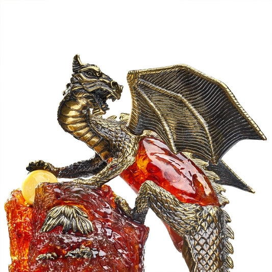 Amber bronze sculpture Dragon on Rock|Carved Amber figurine|Amber Dragon Statue|Dragon Sculpture|2024 new year gift