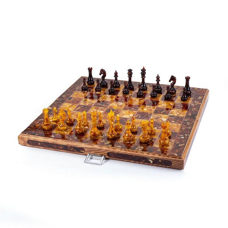 Large Folding Amber Backgammon Chess Set with Pieces and Chips|Amber wood backgammon|amber dices|Unick gift|Board game