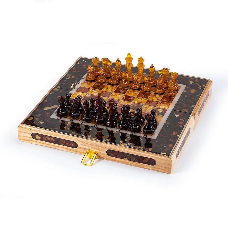 Folding chess set with amber figures |Wood Amber Chessboard|Amber Chess Figures|Board Game|Vip Gift|Luxury Chess Set