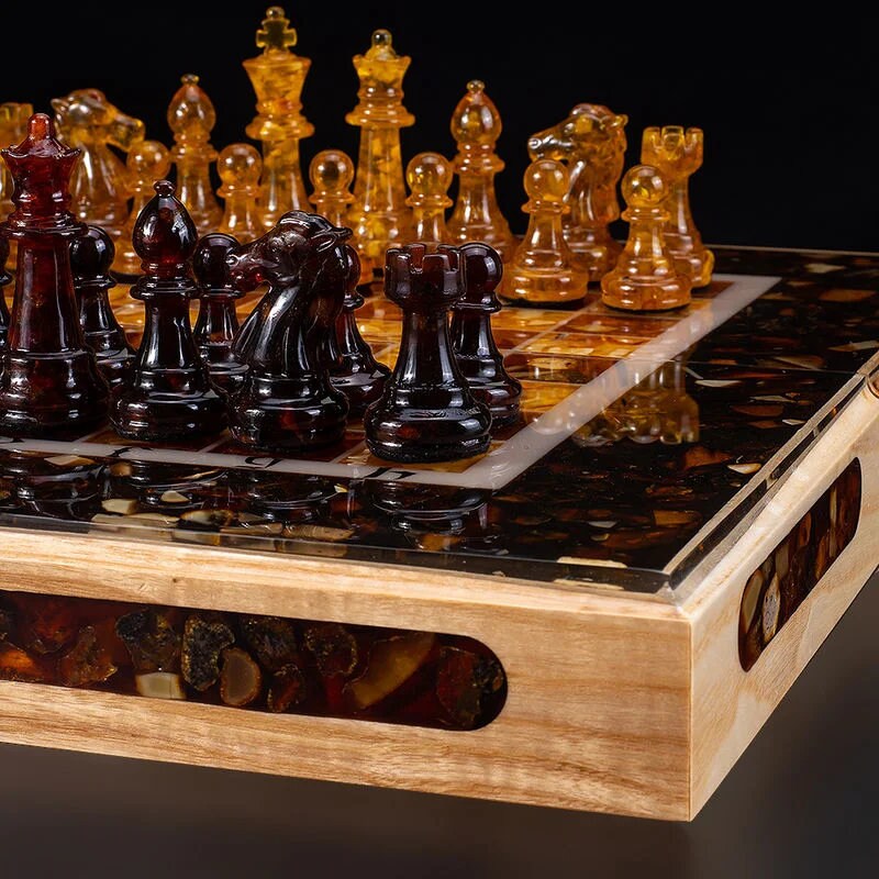 Folding chess set with amber figures |Wood Amber Chessboard|Amber Chess Figures|Board Game|Vip Gift|Luxury Chess Set