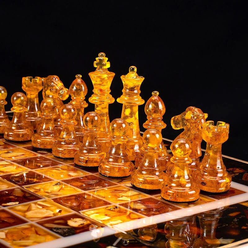 Folding chess set with amber figures |Wood Amber Chessboard|Amber Chess Figures|Board Game|Vip Gift|Luxury Chess Set