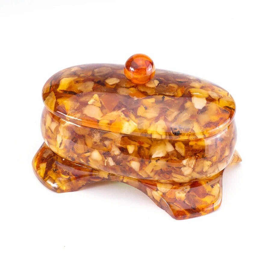 small oval jewelry box with amber| Jewelry Storage| Unick Amber Box| Natural Baltic Amber |Gift for Her |Amber Luxury Box