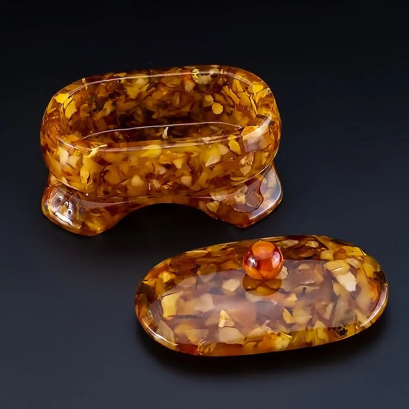 small oval jewelry box with amber| Jewelry Storage| Unick Amber Box| Natural Baltic Amber |Gift for Her |Amber Luxury Box