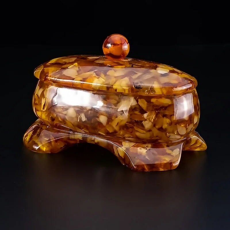 small oval jewelry box with amber| Jewelry Storage| Unick Amber Box| Natural Baltic Amber |Gift for Her |Amber Luxury Box