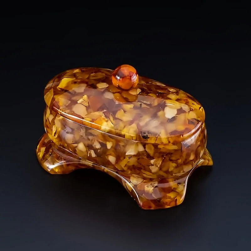 small oval jewelry box with amber| Jewelry Storage| Unick Amber Box| Natural Baltic Amber |Gift for Her |Amber Luxury Box