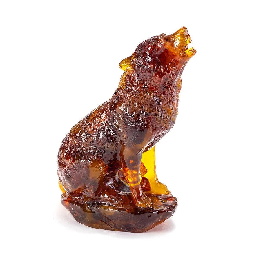 Amber figurine howling Wolf|Baltic Amber|Home Decor|Amber Souvenir Gift|Amber Wolf Statue|Amber Sculpture|unick gift