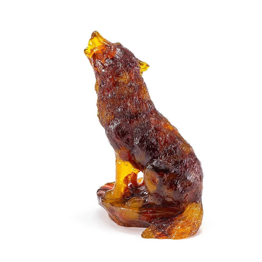 Amber figurine howling Wolf|Baltic Amber|Home Decor|Amber Souvenir Gift|Amber Wolf Statue|Amber Sculpture|unick gift