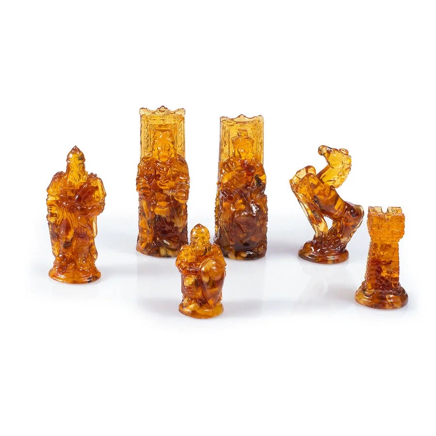 Large amber chess figures of honey and cognac color Fairy Tale|Luxury Amber chess pieces|Board Game|Vip gift for him