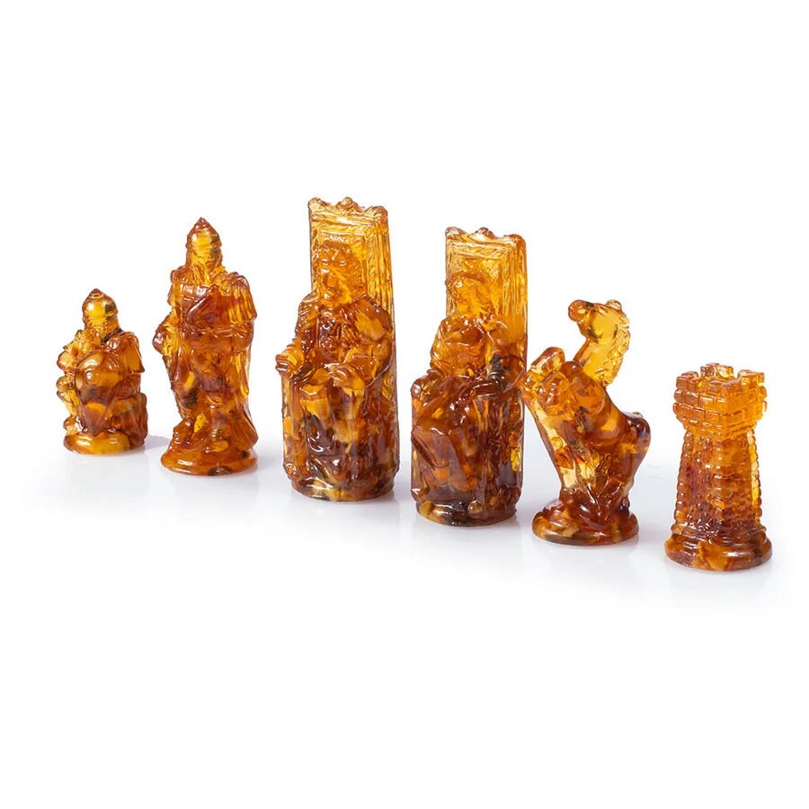 Large amber chess figures of honey and cognac color Fairy Tale|Luxury Amber chess pieces|Board Game|Vip gift for him